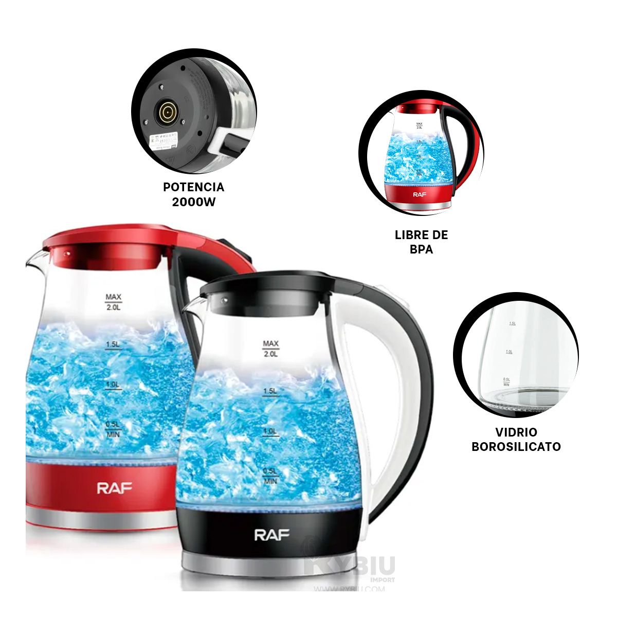 GENERICO - Tetera Electrica de 2L en Color Rojo Y+Gift MiniAgenda