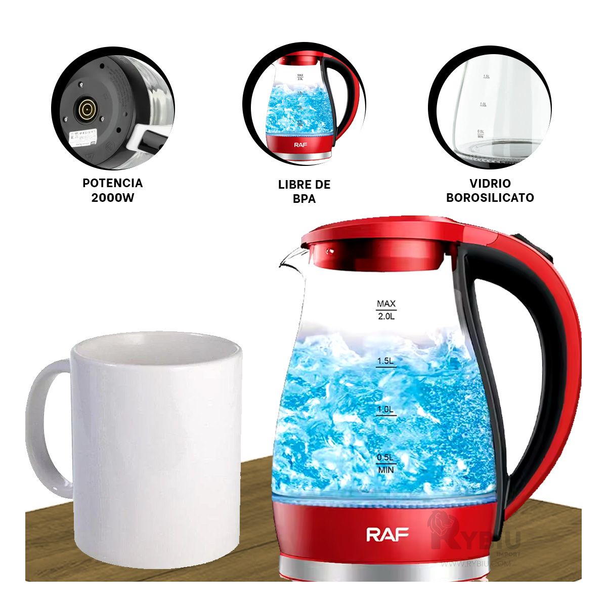 GENERICO - Tetera para Bebidas de 2L en Rojo Y+Regalo Stickers