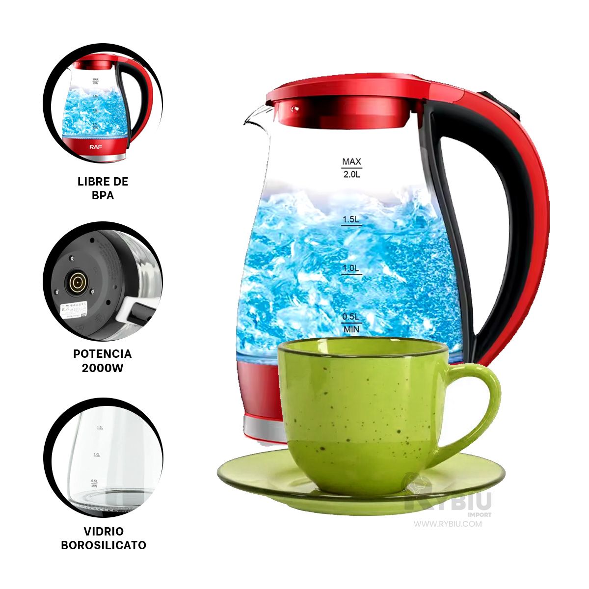 GENERICO - Tetera Funcional de 2L en Rojo Y+Envoltorio de Regalo