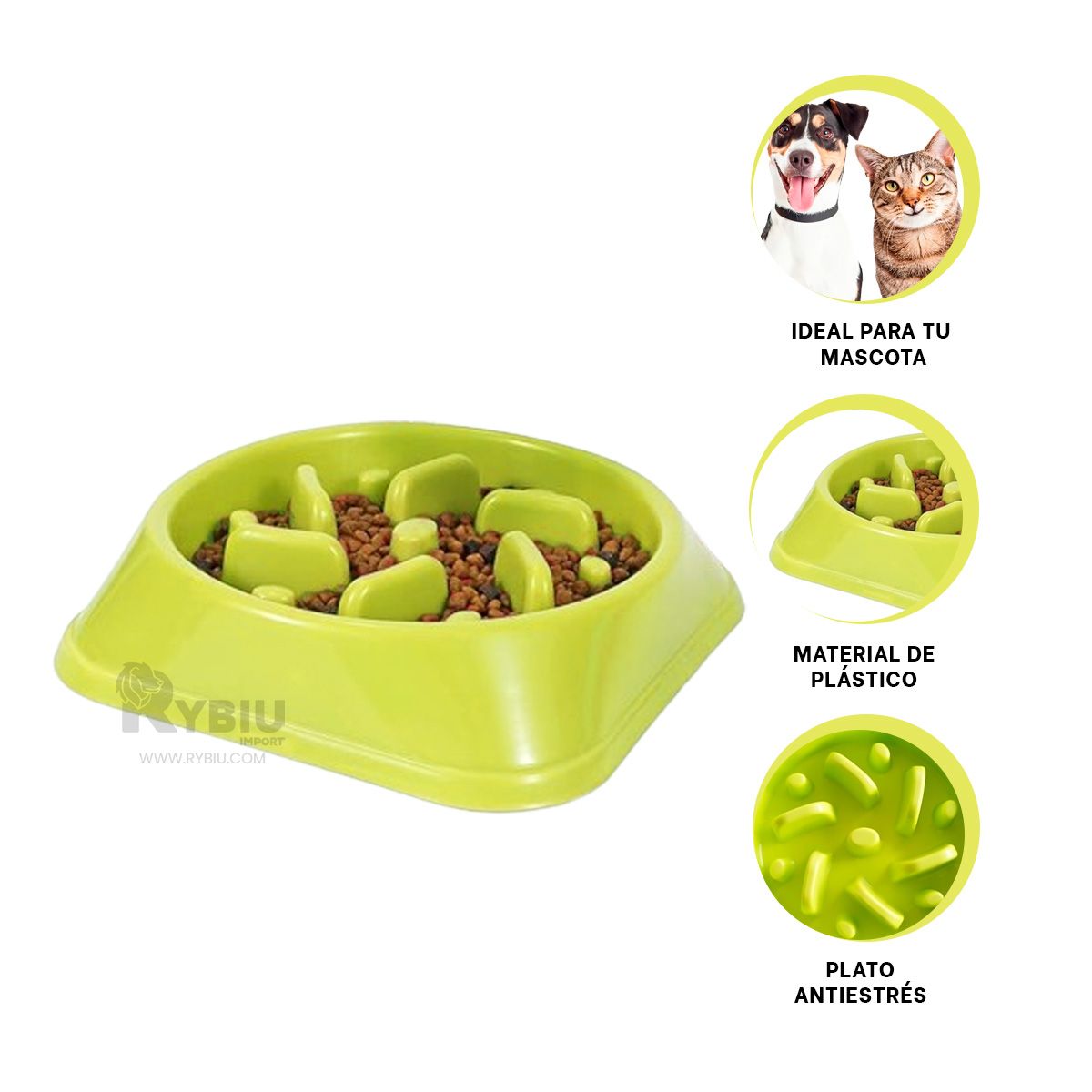 GENERICO - Plato Pet Antiestres Cuadrado Moderno de Color Verde