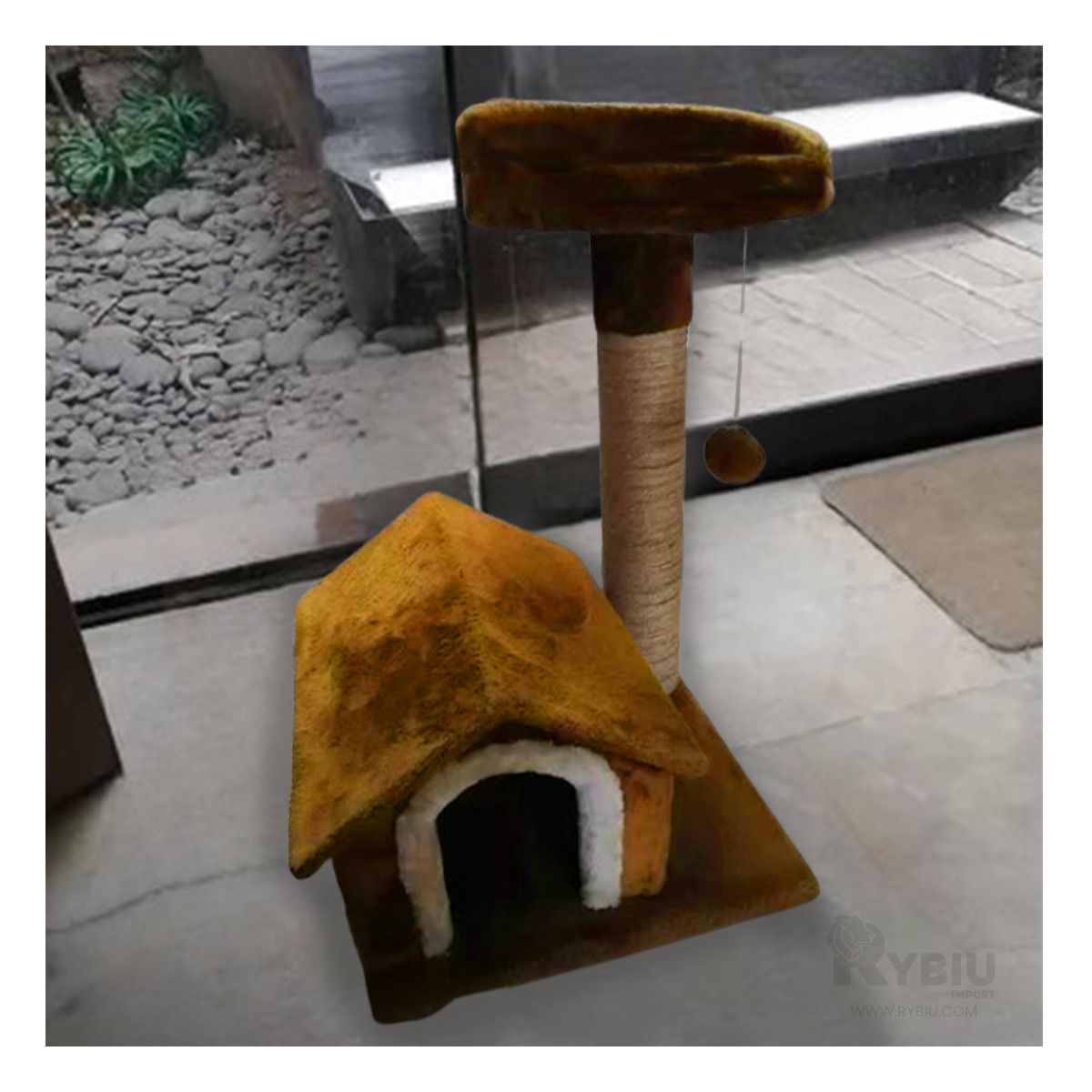 GENERICO - Gym de Dos pisos en Forma de Casa para Gato de Color Mostaza