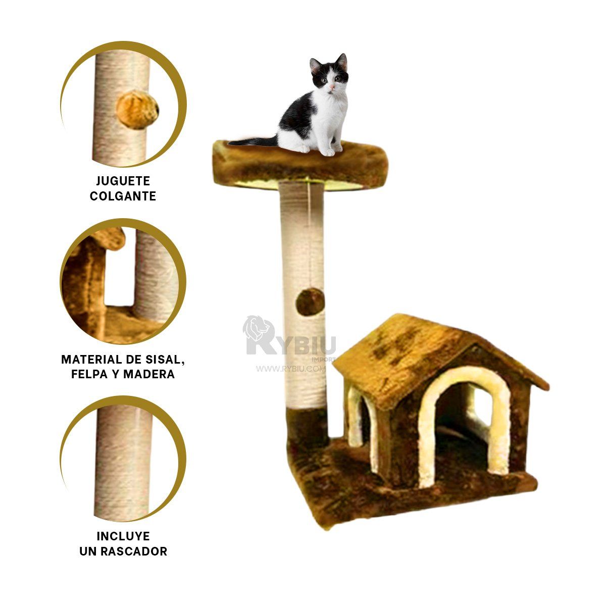 GENERICO - Gym de Dos pisos en Forma de Casa para Gato de Color Mostaza