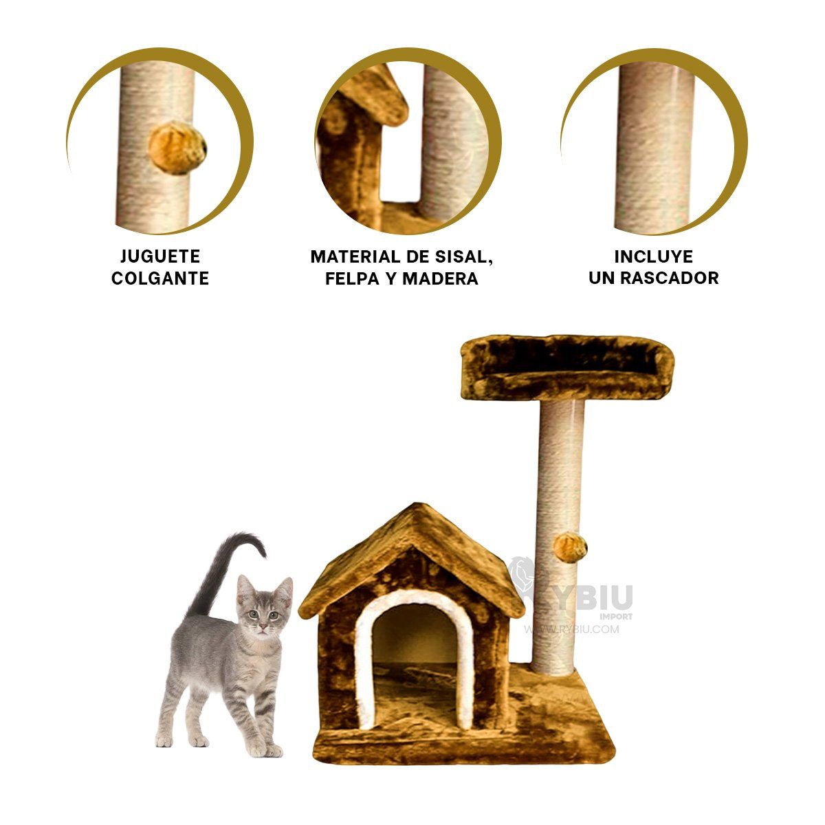 GENERICO - Casa de Gatos para Arañar Mostaza Y+Envoltorio de Regalo