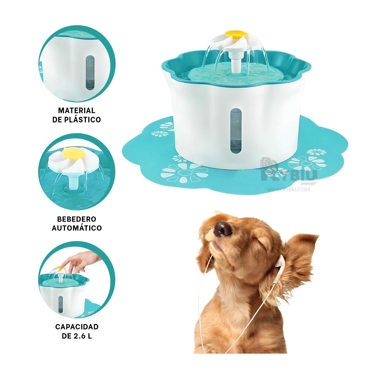 GENERICO - Bebedero con Recirculacion y Luz Led Verde Y+Regalo Agendita