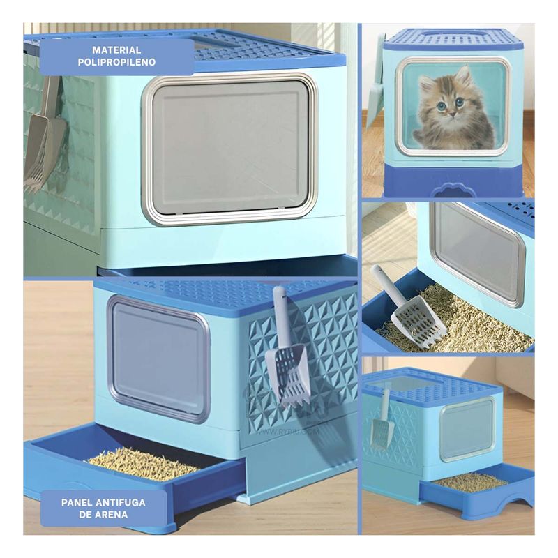RYBIU IMPORT - Sanitario Puerta y Recipiente en Color Celeste Y+Stickers