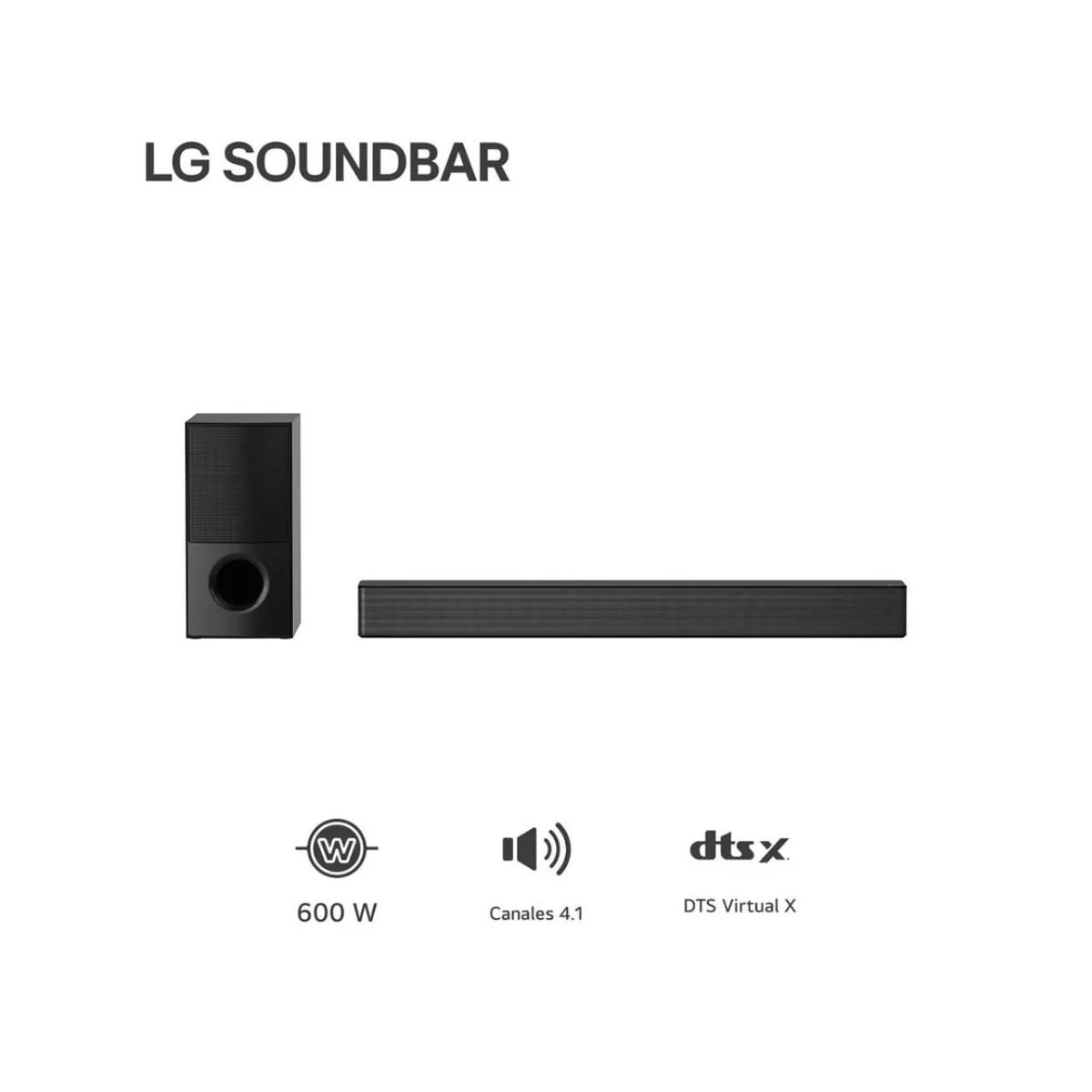 LG - Sound Bar LG 600W 4.1 Bluetooth DTS Virtual:X Subwoofer SNH5 – Negro