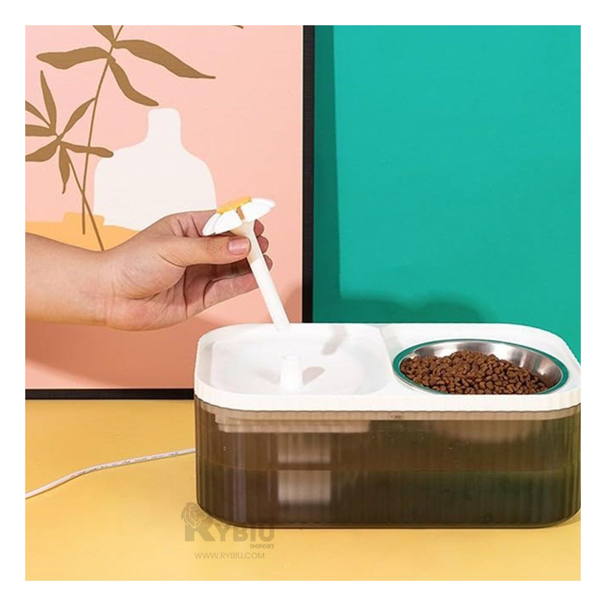 GENERICO - Plato con Dos Fuentes para Gato Blanco Y+Post-it Adhesivos