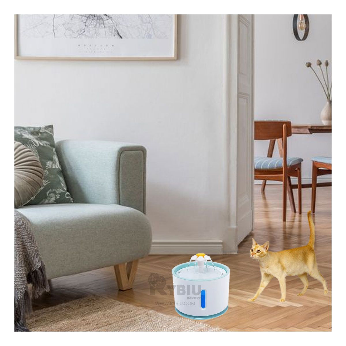 GENERICO - Fuente de Agua Lavable para Mascotas Color Blanco Celeste