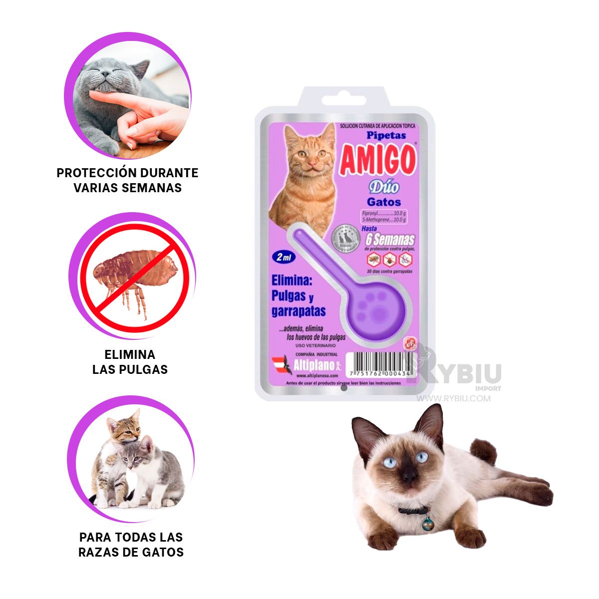 RYBIU IMPORT - Antipulga para Cat en Color Morado Y+Regalo Agendita