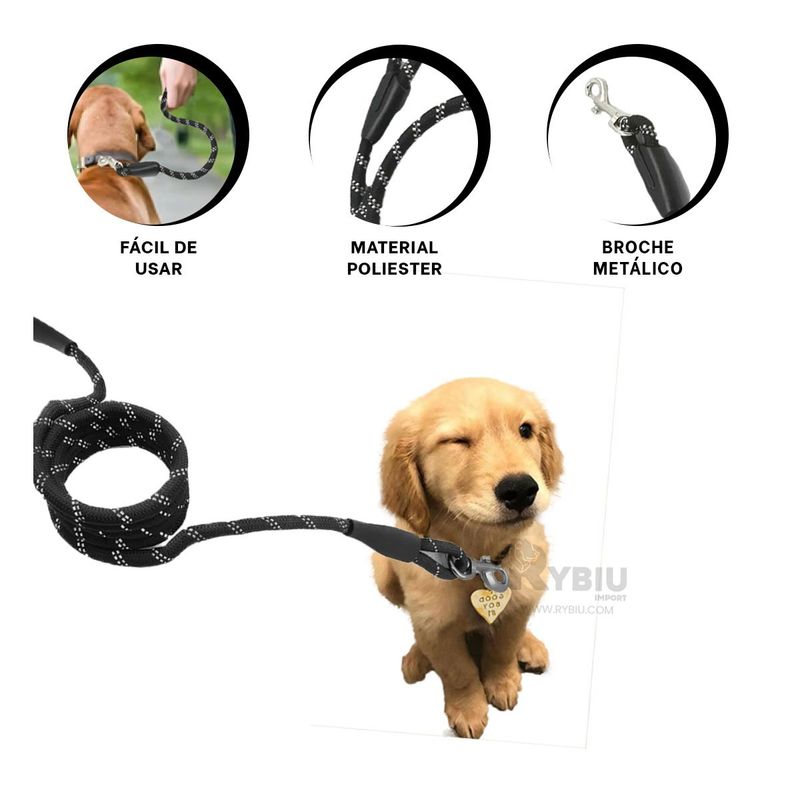 GENERICO - Correa Mascota Delgada 2m en Negro Y+Banderitas Adhesivas