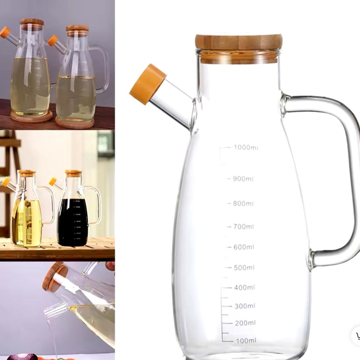 GENERICO - Aceitera de Vidrio Borosilicato con Tapa de Bambú