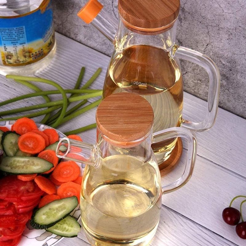 GENERICO - Aceitera de Vidrio Borosilicato con Tapa de Bambú