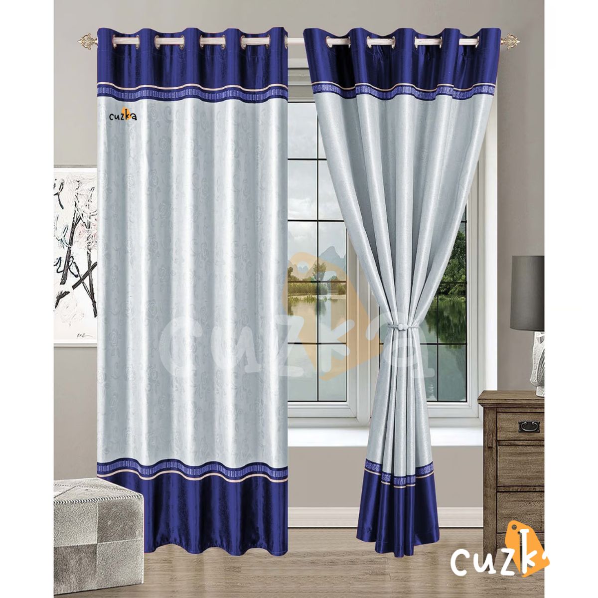 CASATEX - Set de Cortinas JACQUARD Blackout BICOLOR BRILLO 140x230cm BLUE