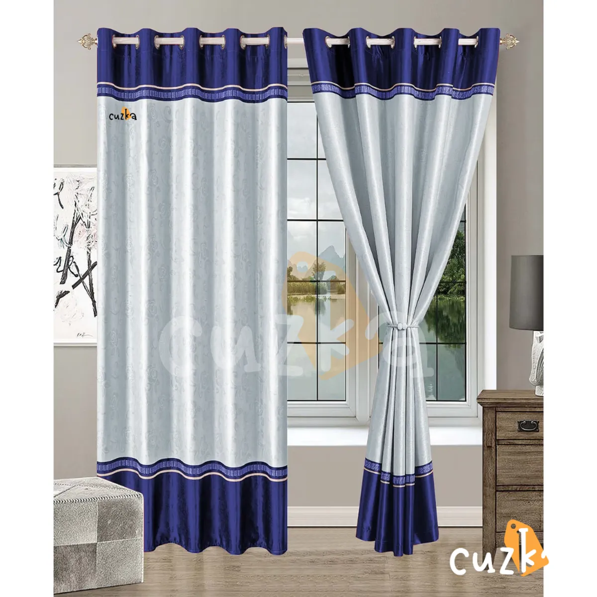 CASATEX - Set de Cortinas JACQUARD Blackout BICOLOR BRILLO 140x230cm ROYAL BLUE