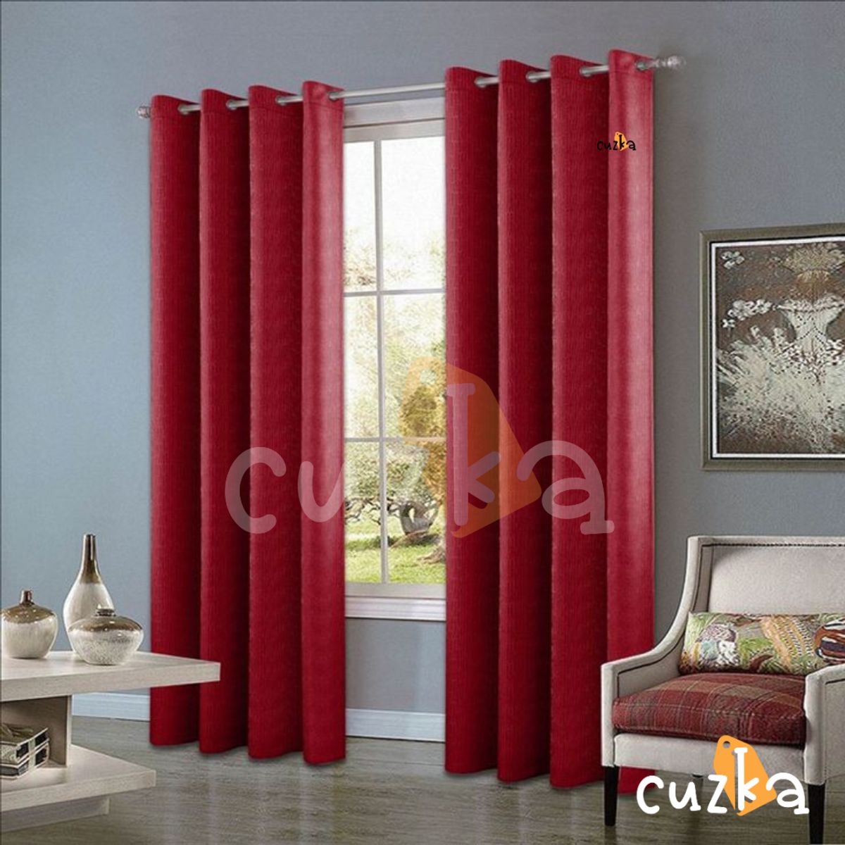 CASATEX - Set de Cortinas JACQUARD Blackout Alto Relieve Brillo 150x250cm Red