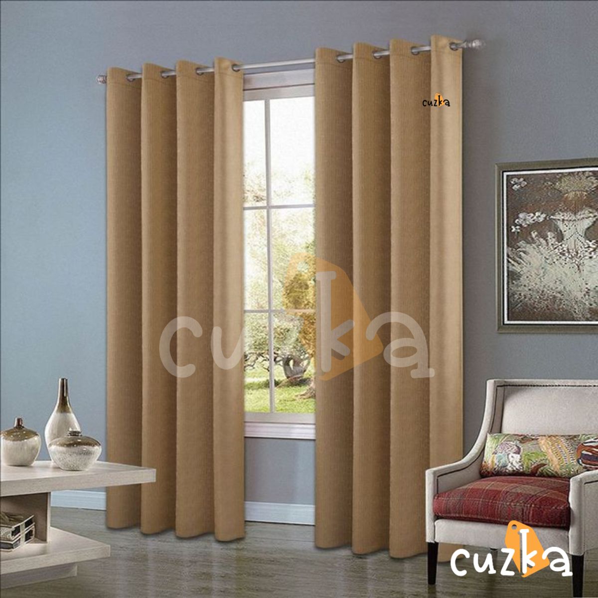 CASATEX - Set de Cortinas JACQUARD Blackout Alto Relieve Brillo 150x250cm Golden