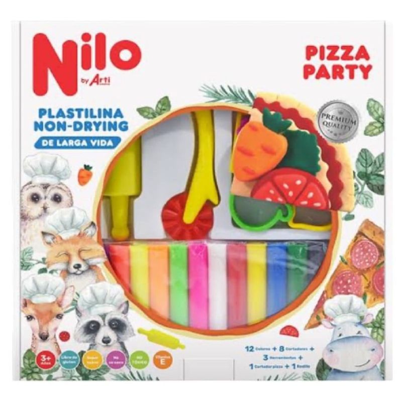 ARTI - Non-Drying Pizza Party: 12 PLASTILINAS + 8 HERRAMIENTAS