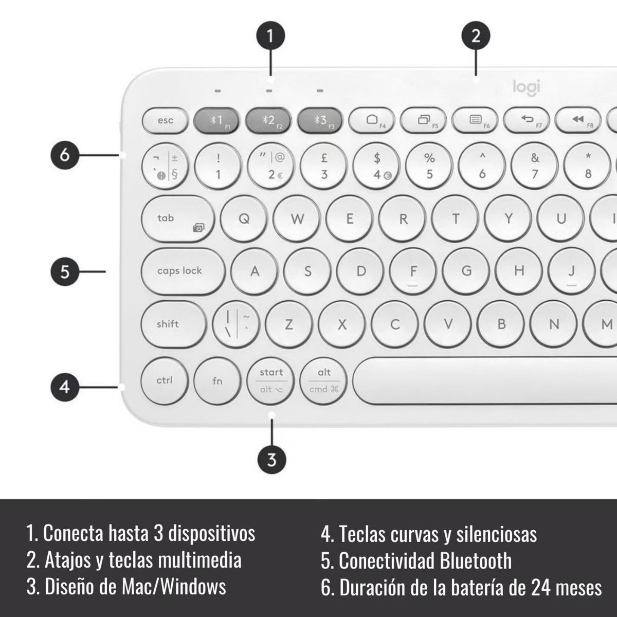 LOGITECH - Logitech - Teclado K380 Bluetooth Multidispositivo - Blanco
