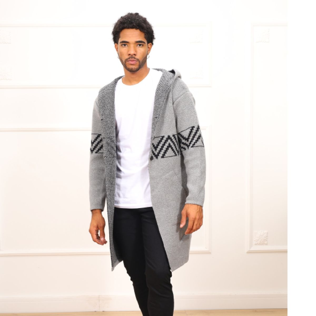 DM DEXMEN - Abrigo Fred Dexmen Plateado   Con Diseño