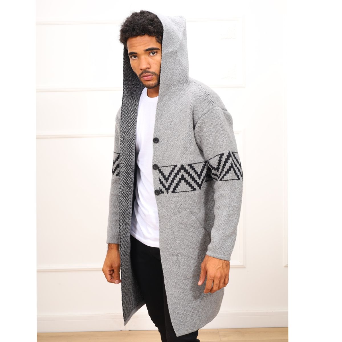 DM DEXMEN - Abrigo Fred Dexmen Plateado   Con Diseño