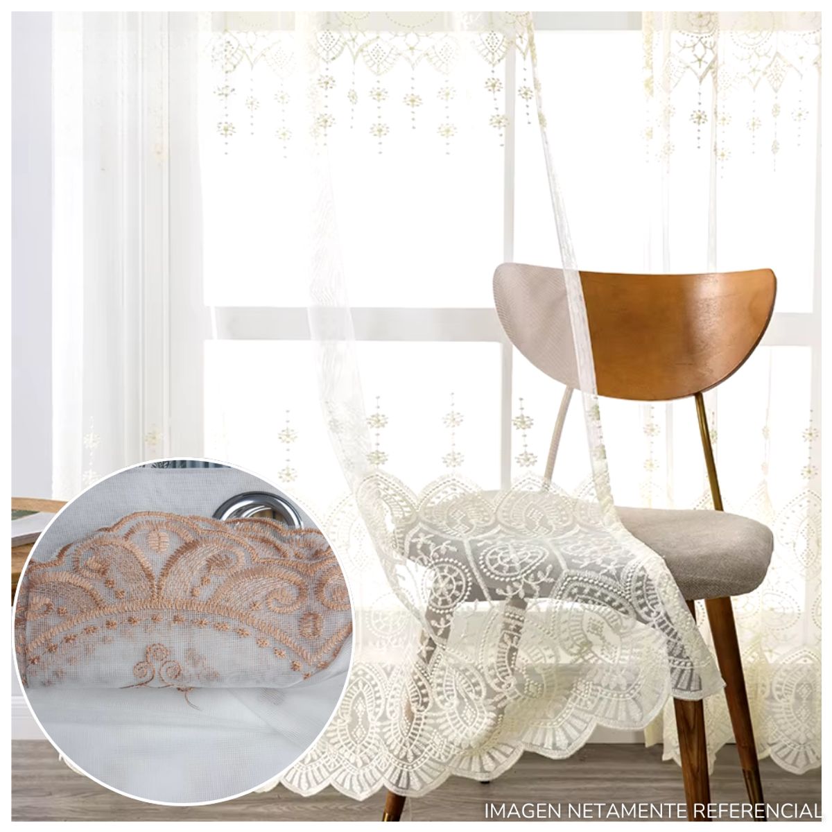 INSPIRA MARKET - Cortina de Voile cortina elegante 140 X 240 cm SET Bordado