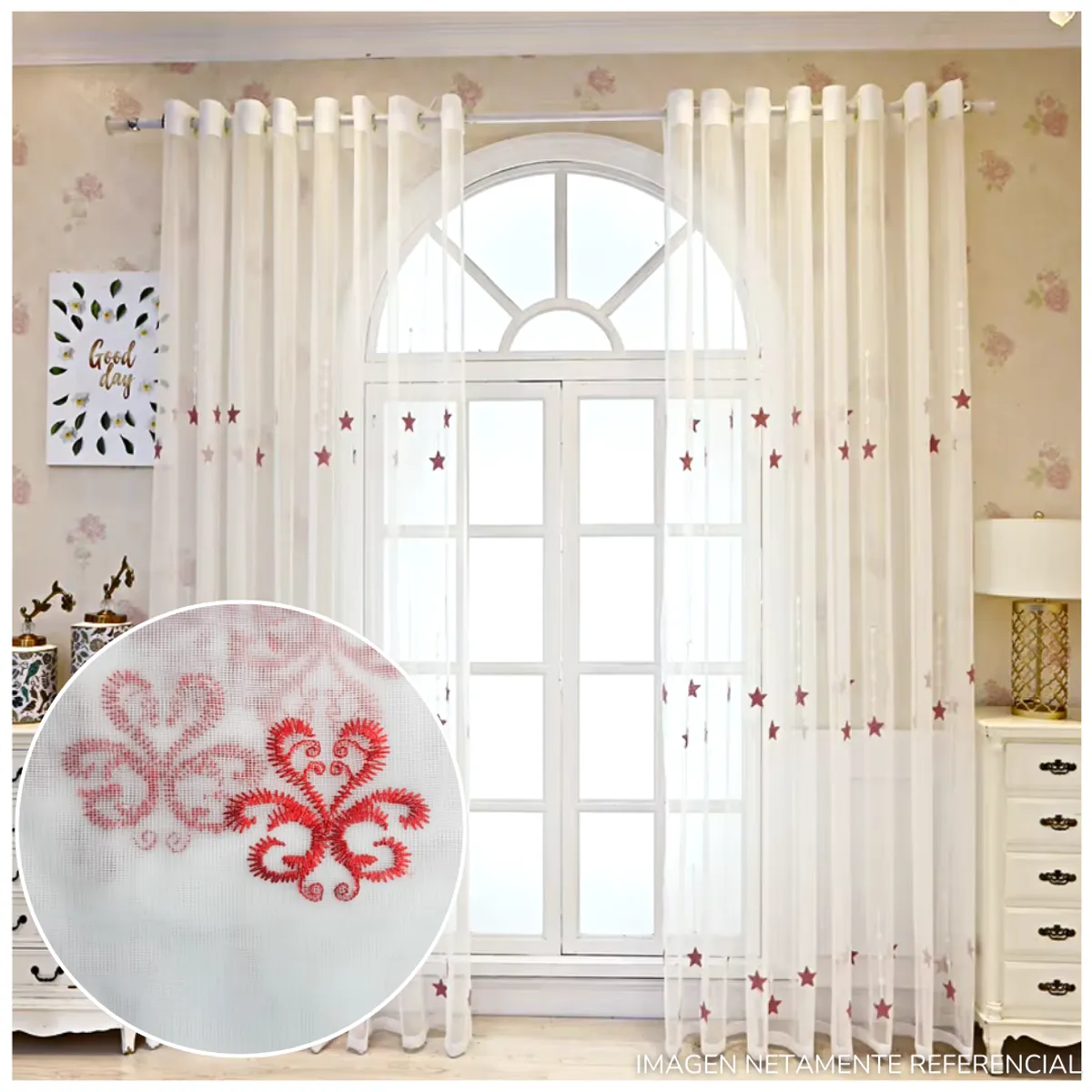 INSPIRA MARKET - Cortina de Voile cortina elegante 140 X 240 cm SET Bordado