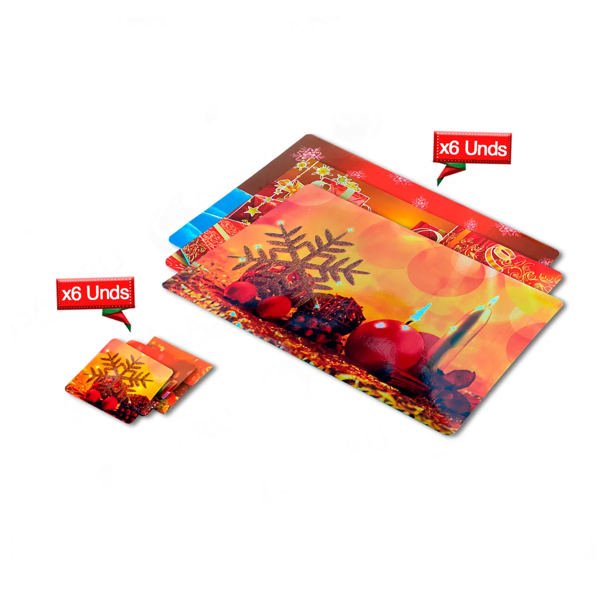 GENERICO - Individuales para Mesa x 6 und + Porta Vasos x 6 und