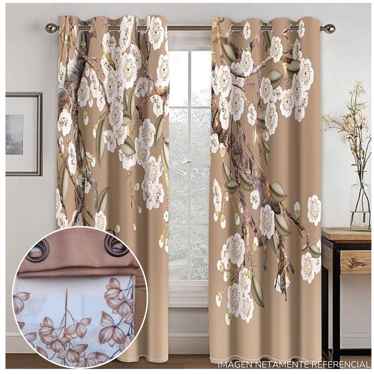 INSPIRA MARKET - Set de Cortina cortina elegante 140 X 240 cm Floreada