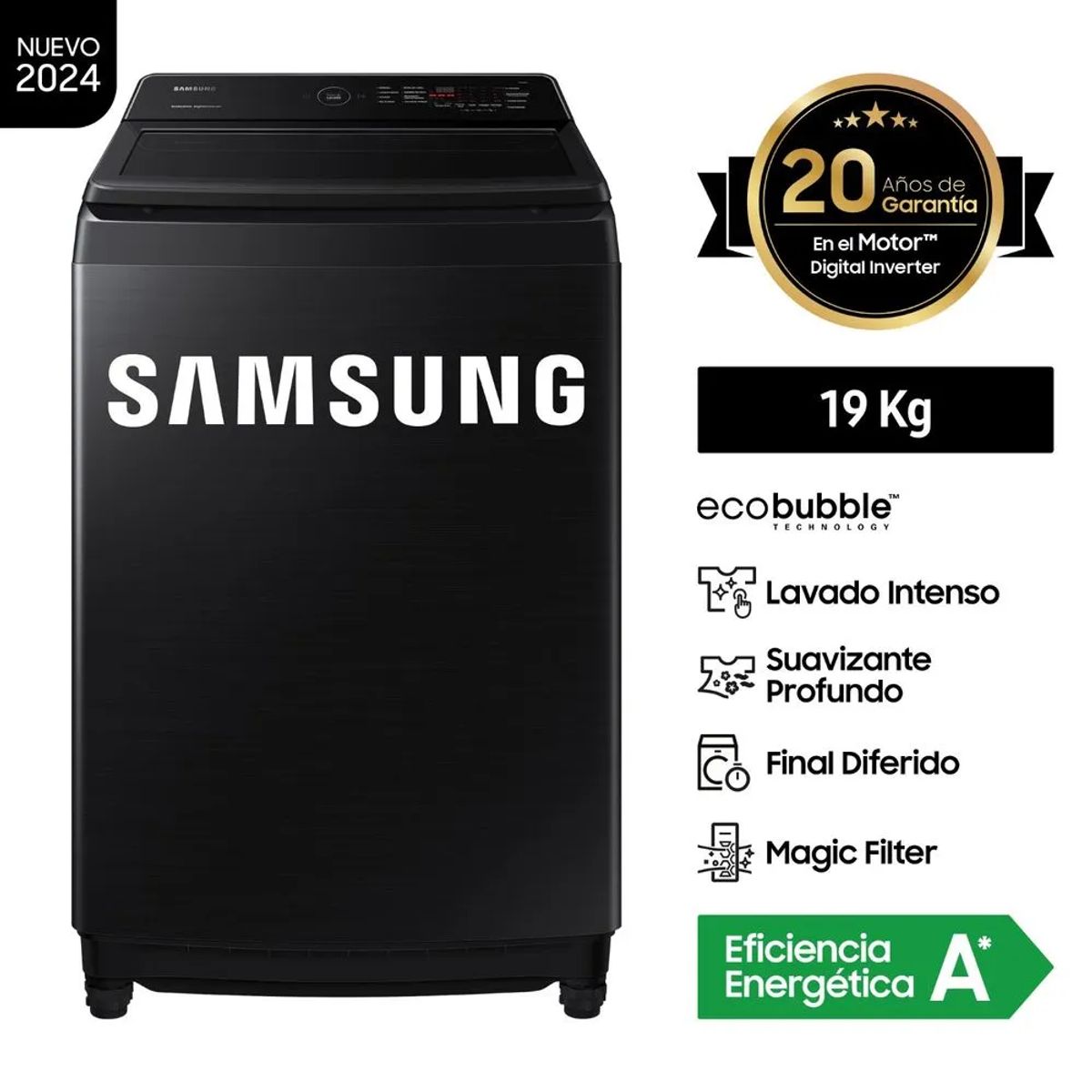 SAMSUNG - Lavadora Ecobubble WA19CG6441BVPE 19 Kg Negro