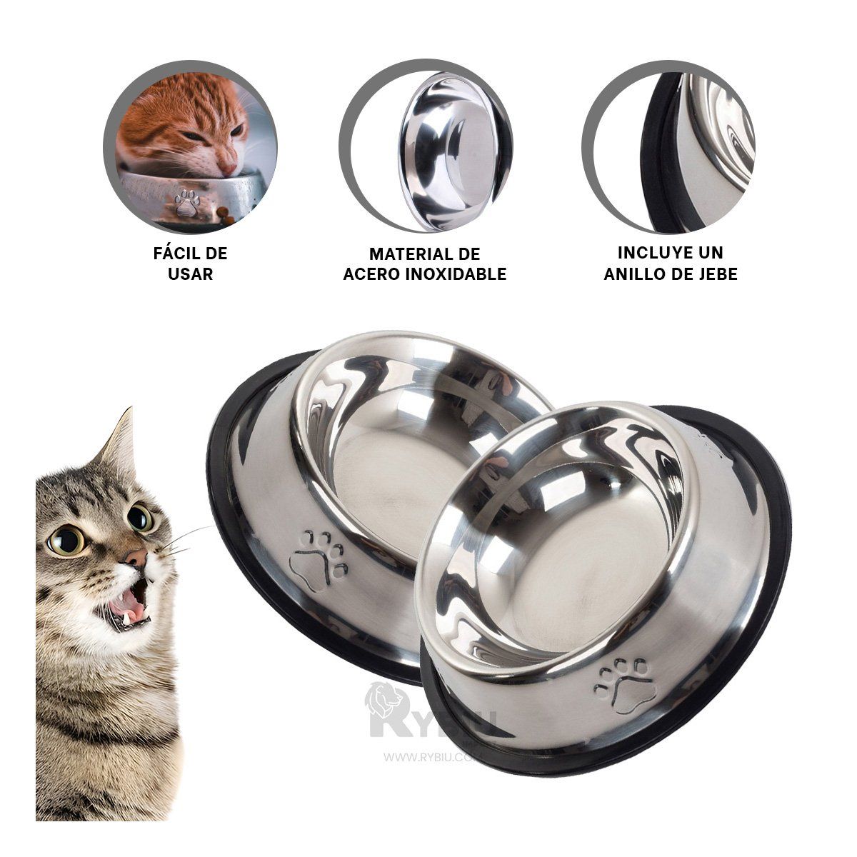 RYBIU IMPORT - Plato de Acero Pet con Diseño de Huellas Talla XS 16 cm