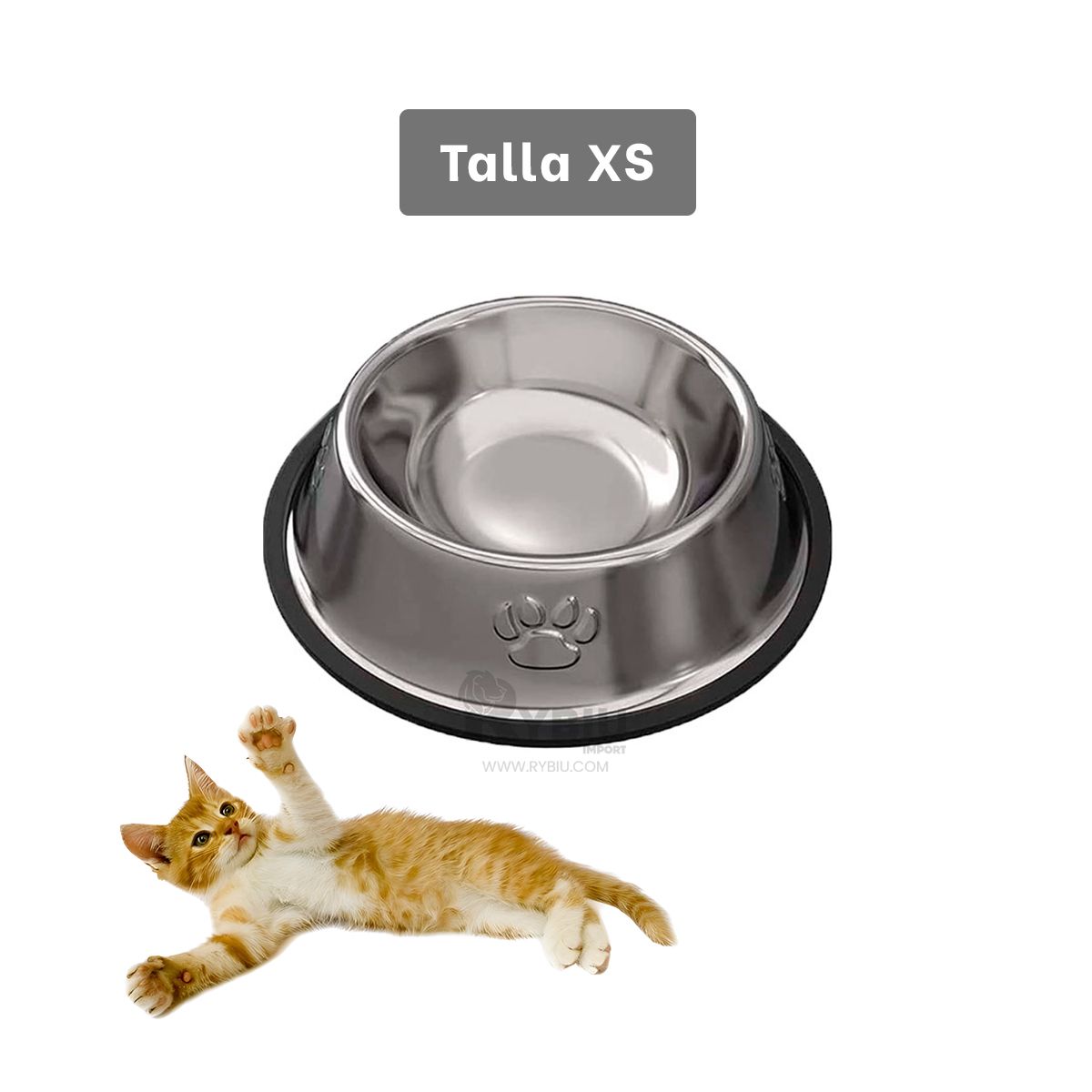 RYBIU IMPORT - Plato de Acero Pet con Diseño de Huellas Talla XS 16 cm