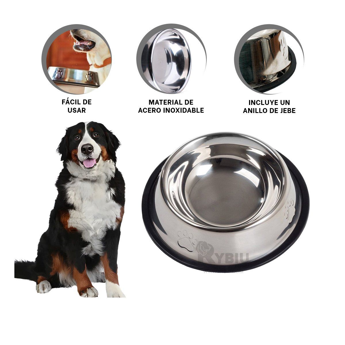 GENERICO - Plato de Acero Pet con Diseño de Huellas Talla XXXL 36 cm