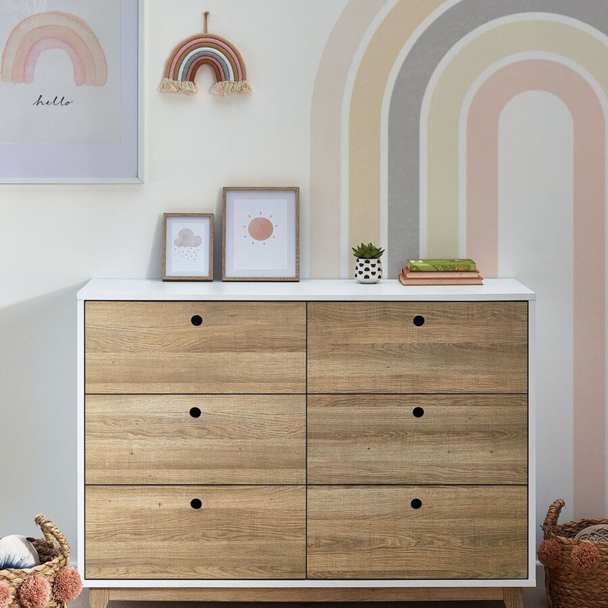 TU MESITA - Cómoda Juvenil Godines 6 cajones color BlancoMarrón TU MESITA