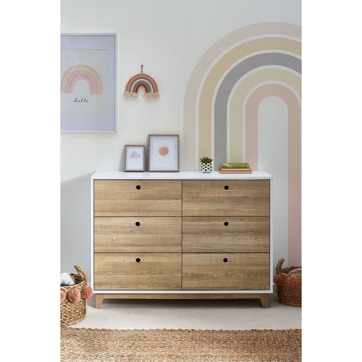 TU MESITA - Cómoda Juvenil Godines 6 cajones color BlancoMarrón TU MESITA