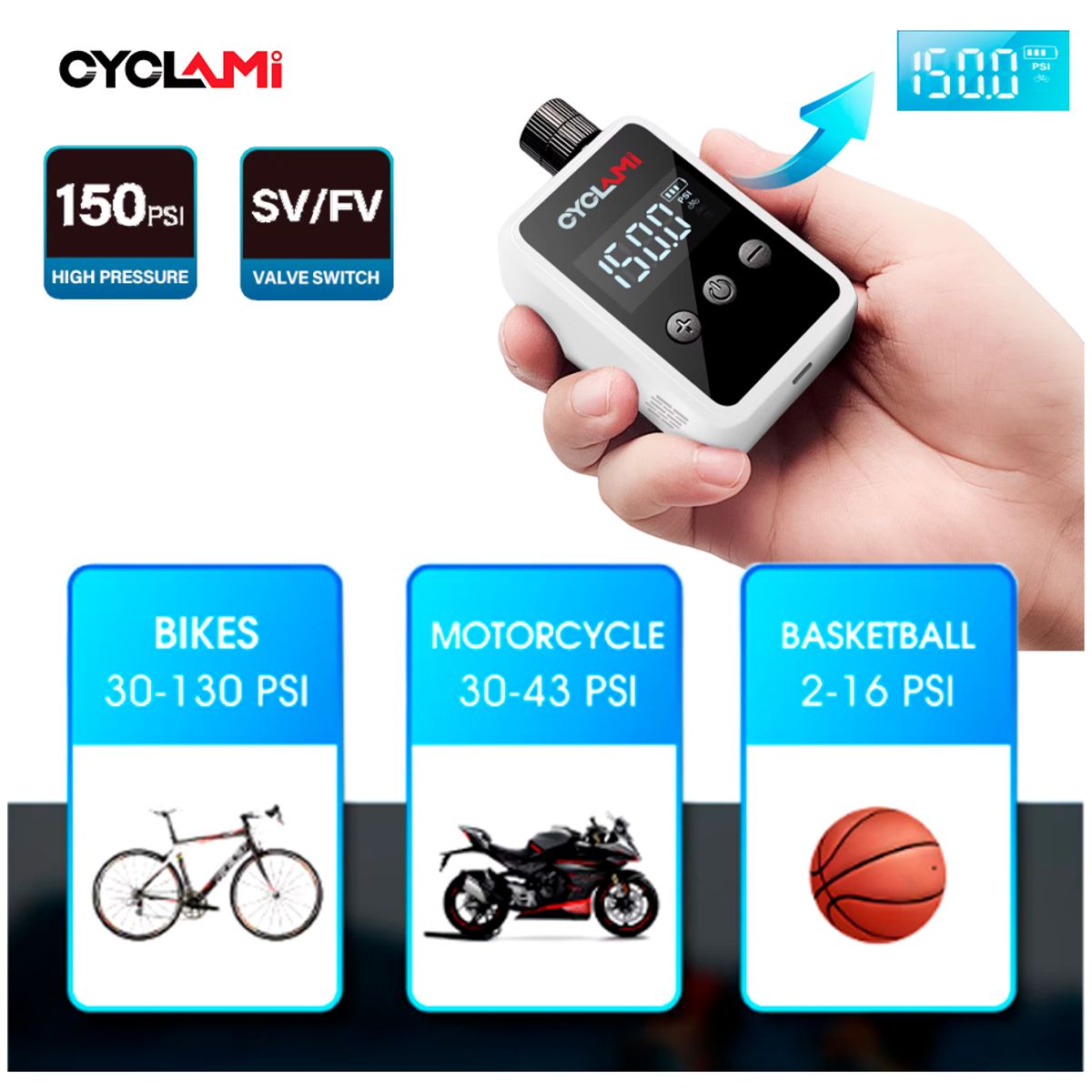 GENERICO - Inflador Portatil Electrico Bicicleta Moto Cyclami Recargab