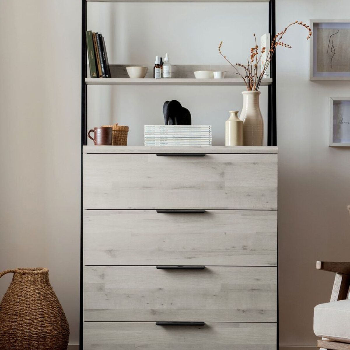 TU MESITA - Cómoda con Repisas Juvenil Jordany color Ceniza TU MESITA