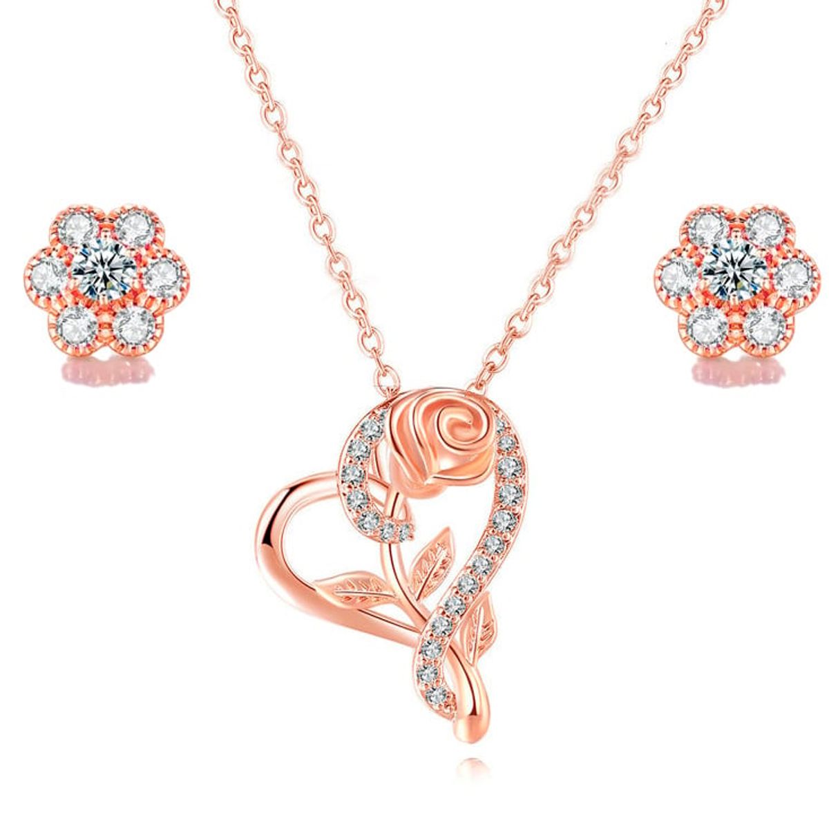 LA TIENDA 88 JOYAS Y ACCESORIOS - La Tienda 88 - Set Collar y Arete Mujer Flor Amor - Rosa