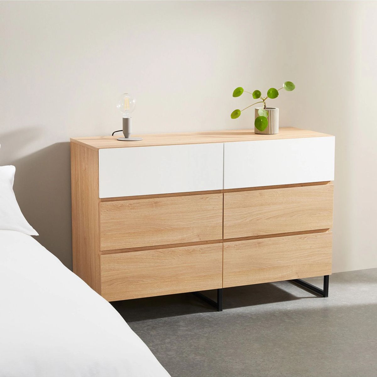 TU MESITA - Cómoda Juvenil Pilar 6 cajones color DunaBlanco TU MESITA