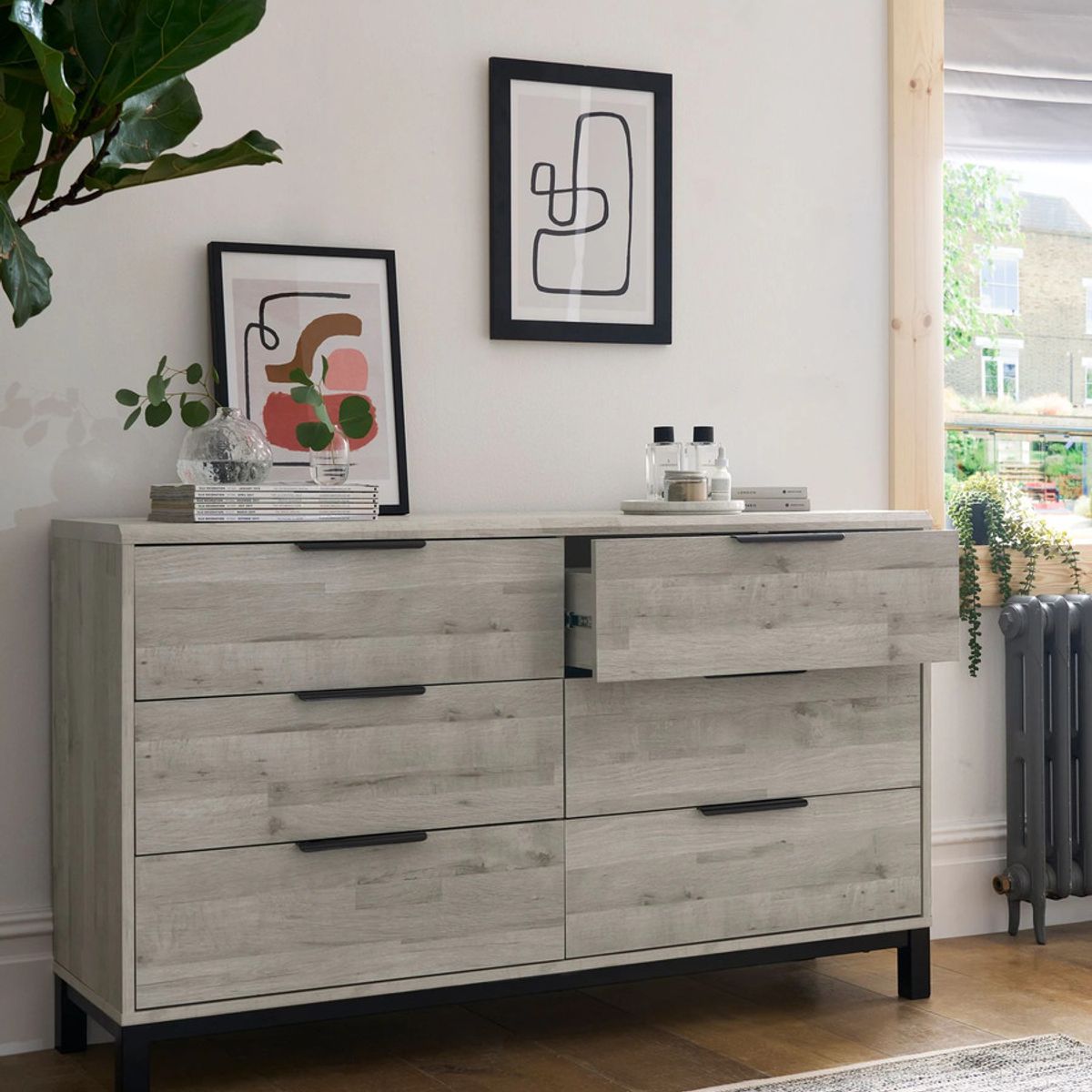 TU MESITA - Cómoda Rústica Beta color Gris 6 cajones TU MESITA