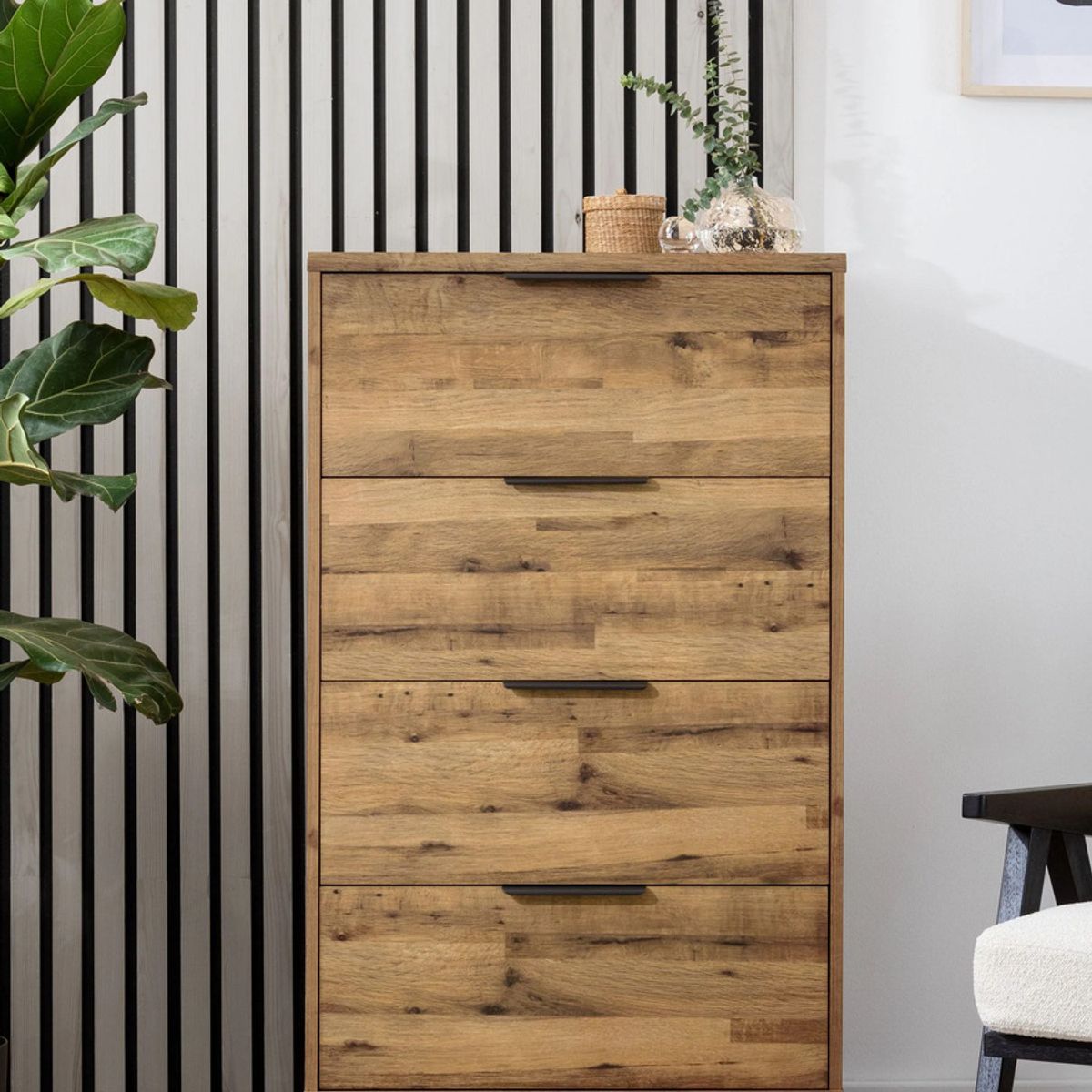 TU MESITA - Cómoda Rústica Beta color Marrón 4 cajones TU MESITA