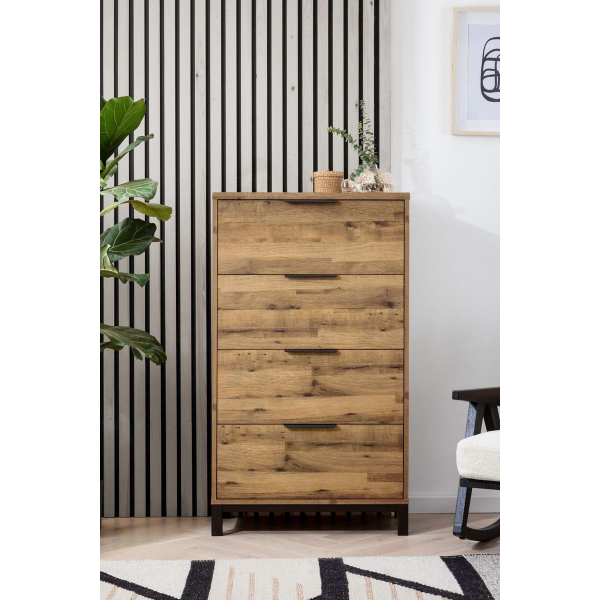 TU MESITA - Cómoda Rústica Beta color Marrón 4 cajones TU MESITA