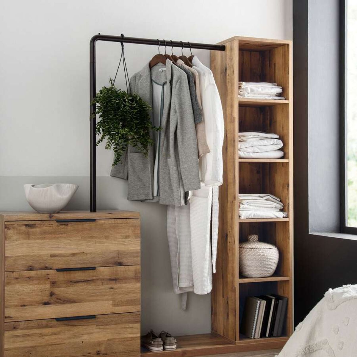 TU MESITA - Mueble 3en1 Cómoda+Perchero+Estante Madonna Color Marrón TU MESITA