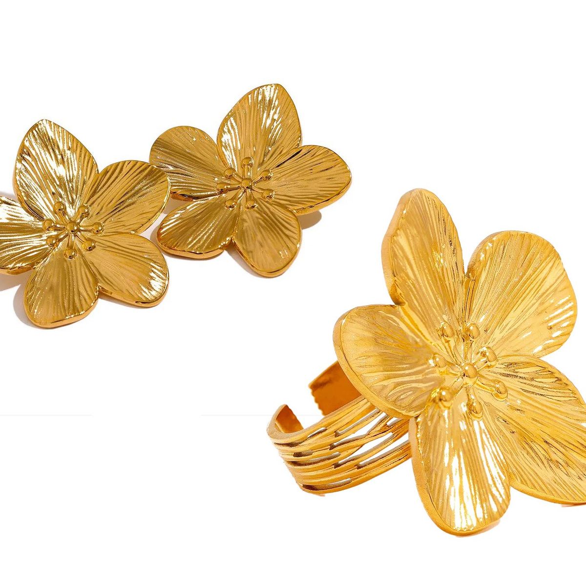 LA TIENDA 88 JOYAS Y ACCESORIOS - La Tienda 88 - Set Pack Aretes y Anillo flores Mujer Acero Waterproof