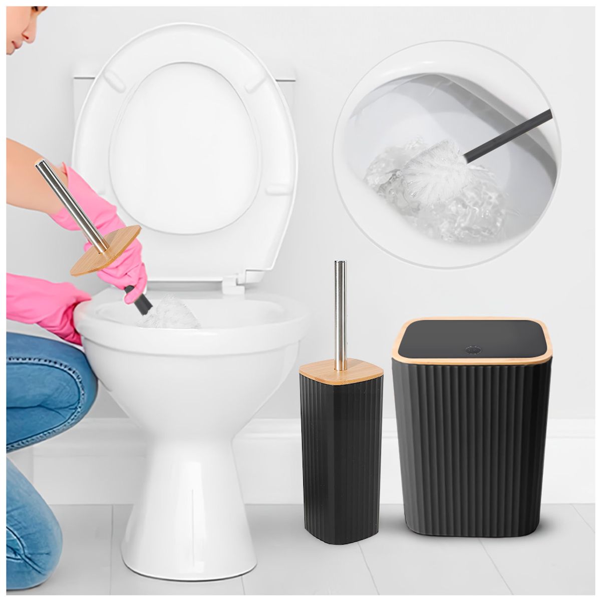 KELLER - Kit de Accesorios para Baño 6 Piezas Elegante Negro C1F