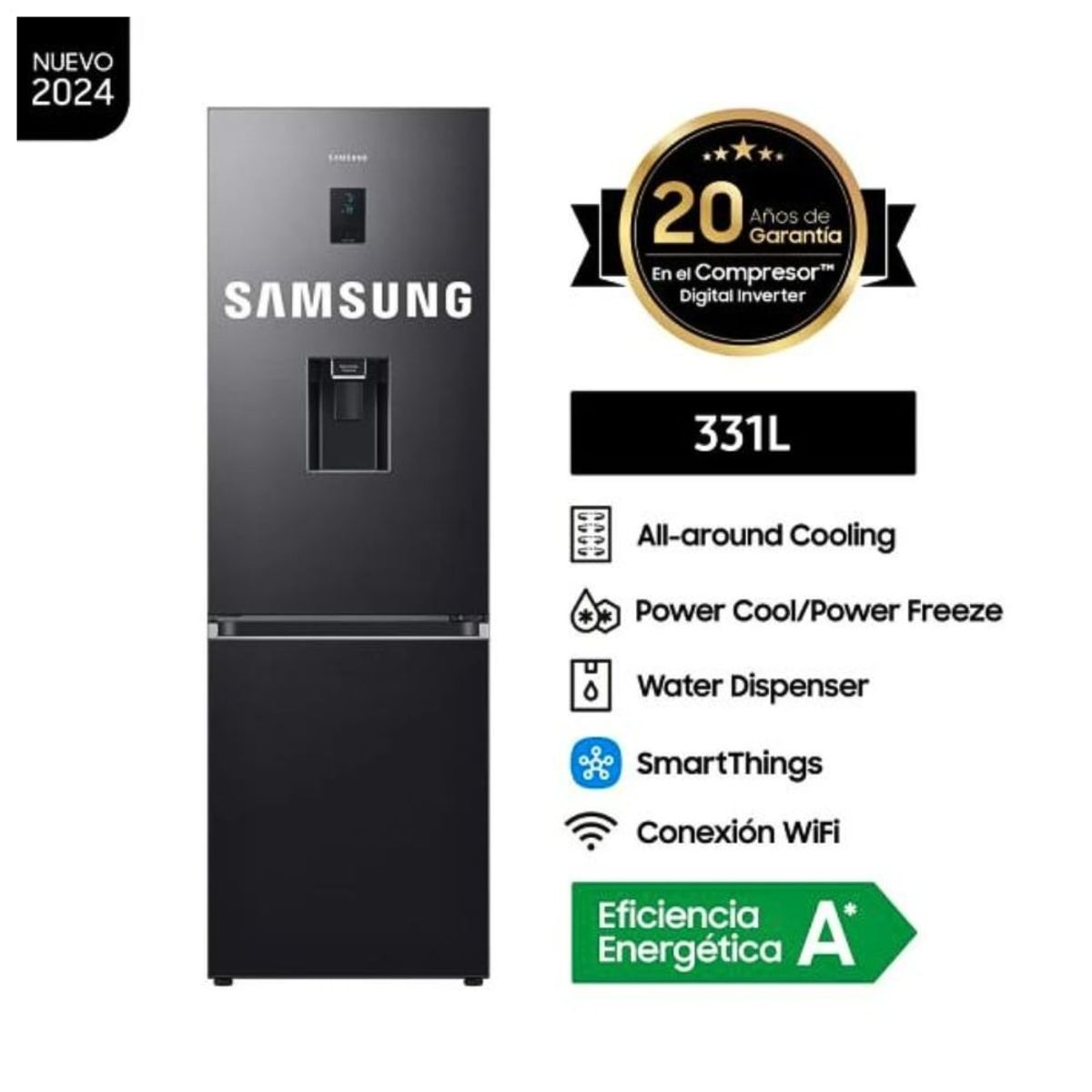 SAMSUNG - Refrigeradora Samsung Bottom Freezer No Frost 331 Litros RB34C652EB1