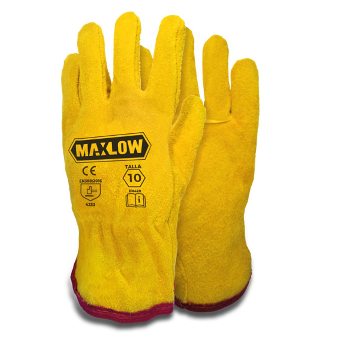 MAXLOW - Guantes de Cuero Carnaza Amarillo - Pack x 3