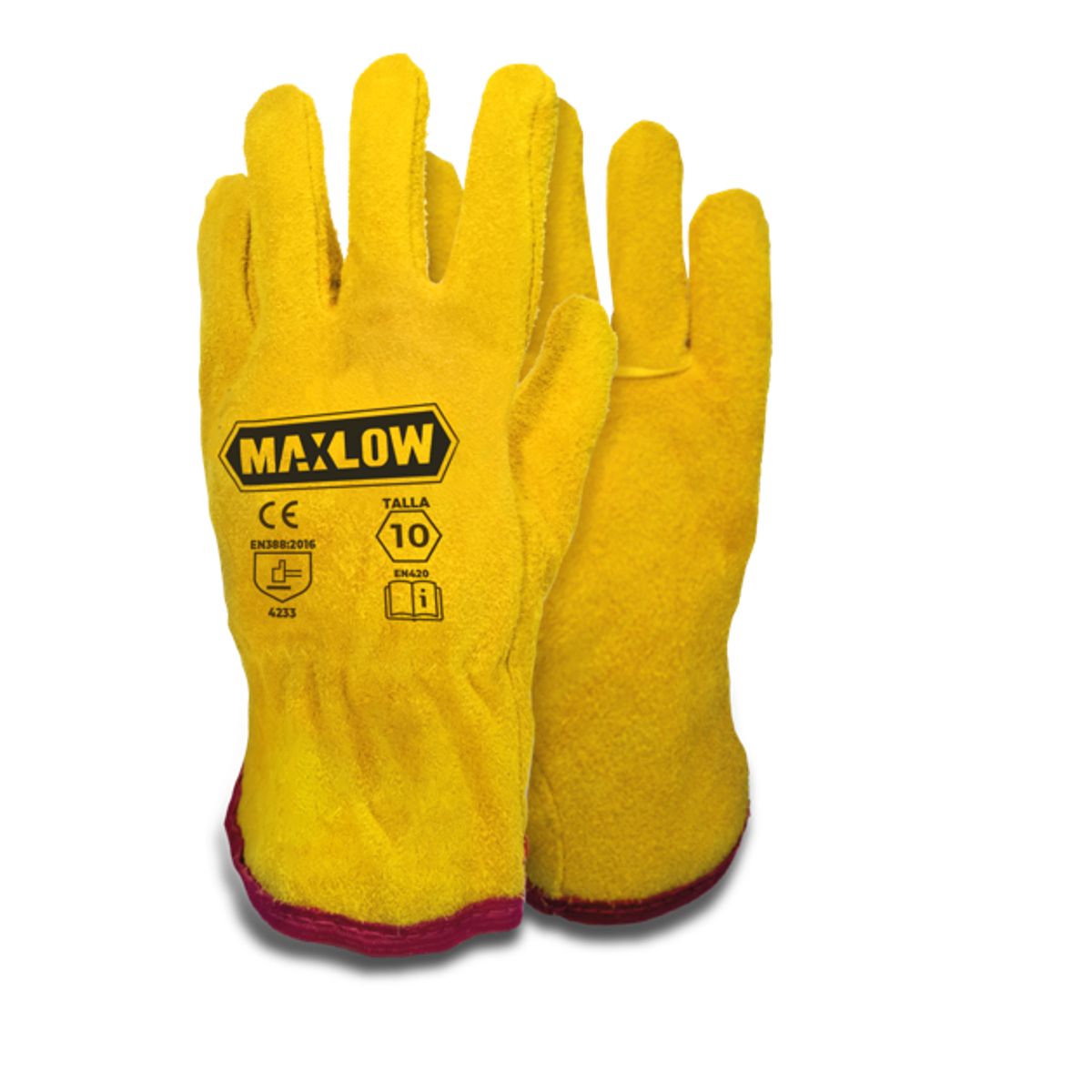 MAXLOW - Guantes de Cuero Carnaza Amarillo - Pack x 3