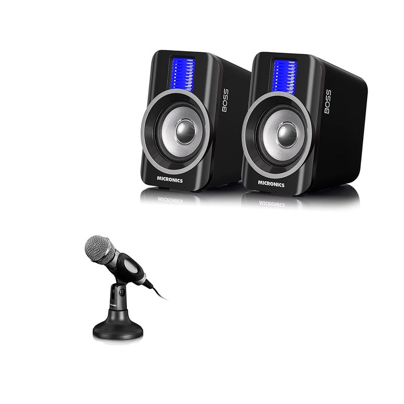 MICRONICS - COMBO PARLANTES GAMER "BOSS"  + MICROFONO PEDESTAL para PC Laptop