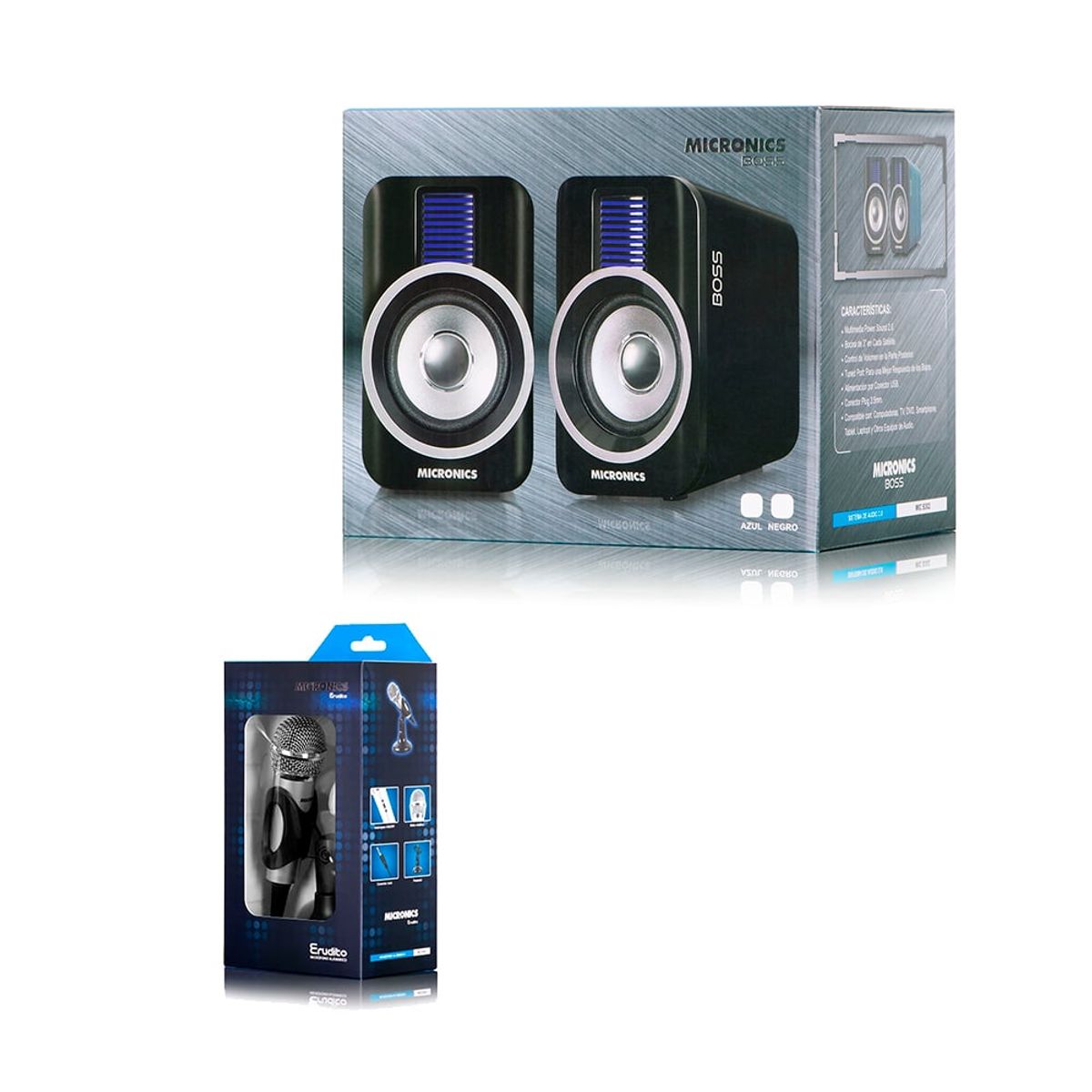 MICRONICS - COMBO PARLANTES GAMER "BOSS"  + MICROFONO PEDESTAL para PC Laptop