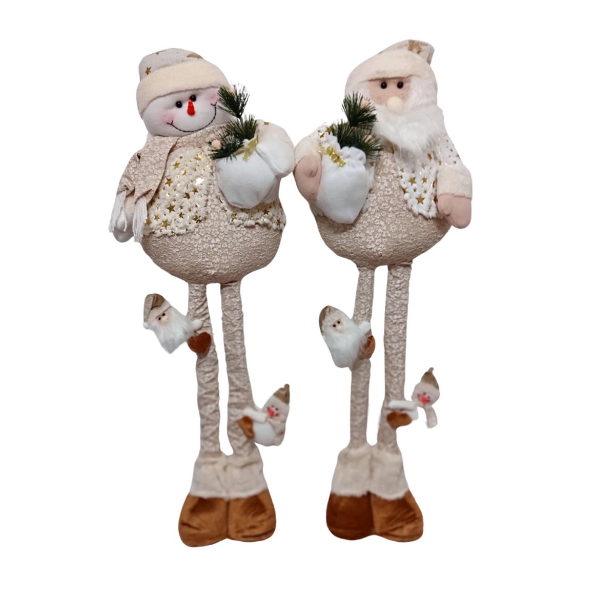 GENERICO - Set 2  Patilargos: Muñeco de nieve + Papá Noel